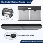 30in Under Cabinet Range Hood 230CFM Kitchen Black Stainless Steel Top/Rear Vent