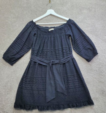 Zara Mini Dress Women's Small Black Eyelet Boat Neck Cottage Fairy Grunge