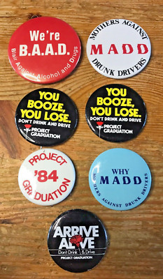 Anti Drug Pin Lot Vintage 1980s Drunk Driving MADD High School Pinback Button