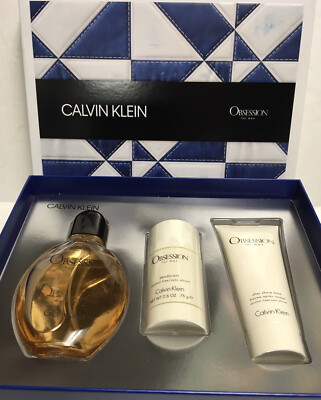 OBSESSION By CALVIN KLEIN MEN EDT SPRAY 4.2 fl oz + 2.6 + DEO + A/S 3.4 OZ NIB
