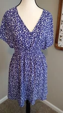 Sienna Sky Medium Womens Dress Blue Floral Short Sleeve Lined Mini 