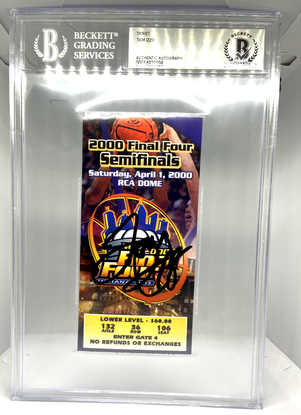 TOM IZZO SIGNED 2000 FINAL FOUR SEMIFINALS GAME TICKET MICHIGAN STATE SLAB BAS 