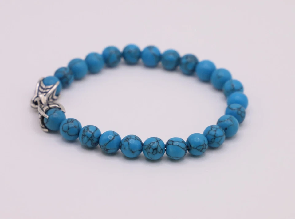 Pulsera David Yurman Para Hombres 8mm Cuentas Espirituales Plata de Ley con Turquesa 8" Foto 4 de 4