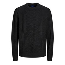 Jack  Jones Mens Cable Knit Jumper Crew Neck Long Sleeve Drop Shoulder Sweater