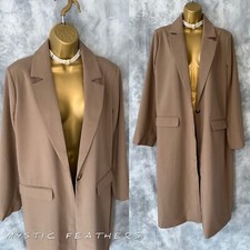 £90 Bnwt Object Fossil Noos Midi Calf Long Relaxed Blazer Coat Size 12 Uk Eur 40
