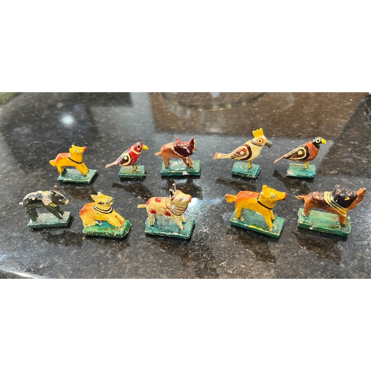 Vtg Set Of 10 1970's Handmade Hand Painted Wood Miniature