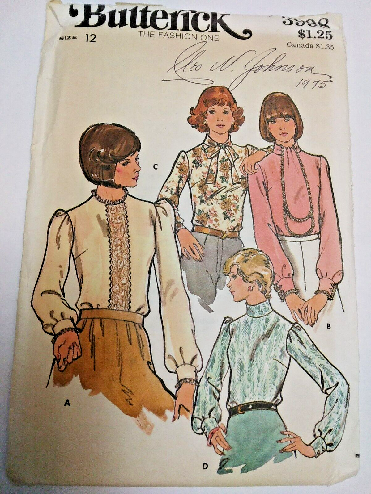 Pullover Blouse Top 12 Butterick 3998 Sewing Pattern UC VTG 70s Dressy Pussy Bow