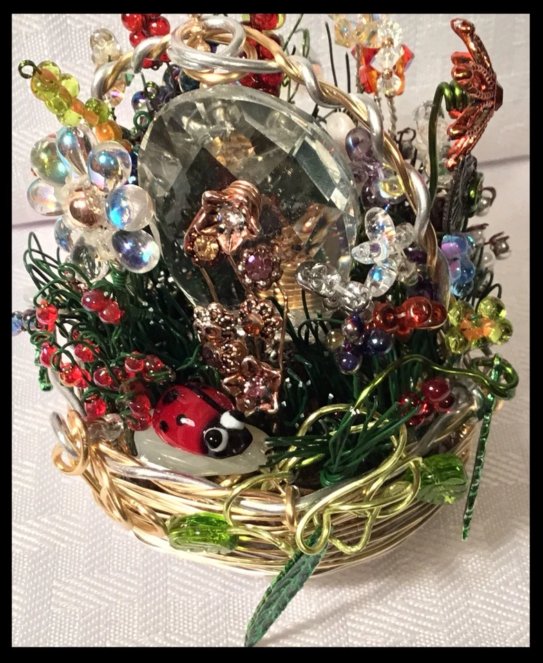 Ventilador de techo artesanal cesta de flores tirador hecho con Swarovski dorado claro Foto 2 de 4