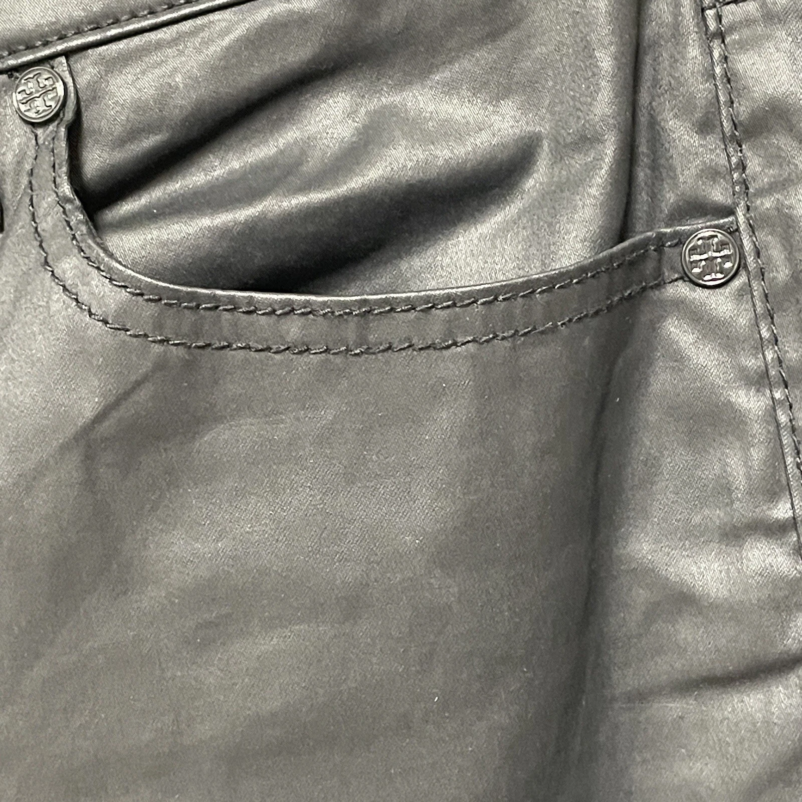 Pantalone donna Tory Burch 29 skinny rivestito vita alta logo 5 tasche ecopelle