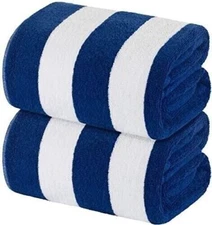 Bath Sheet Towels Large Size 35x70  Navy Cabana Stripe 2 Pk  Highly Absorbent
