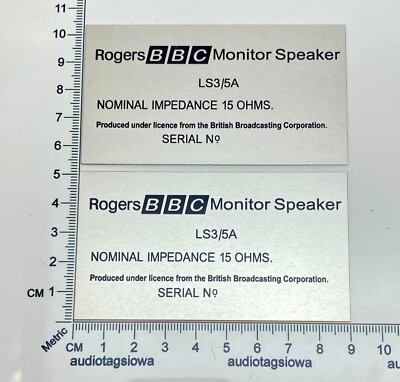 Rogers BBC Monitor LS 3/5A Speaker Rear Plate Logo Silver Custom Made Aluminum 