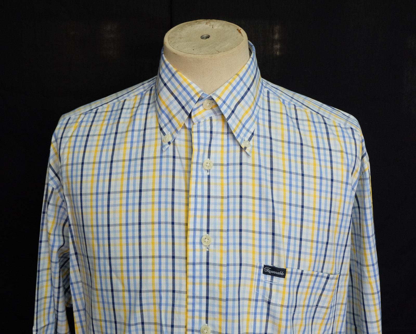Faconnable Button Down Blue White Yellow Check Co… - image 2
