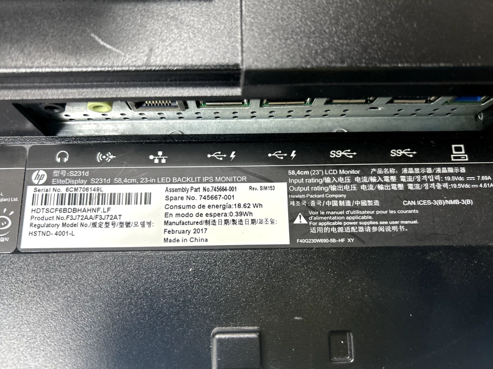 HP ELITE DISPLAY DOCKING MONITOR S231d  23" 60Hz 1920x1080 #G11 - Image 3 of 4