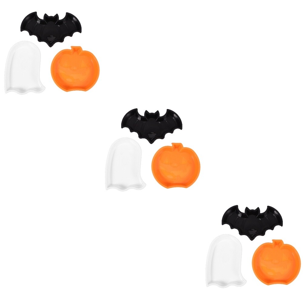 3 PCS Pumpkin Bat Candy Dish Food Serving Tray Halloween Gift Plate