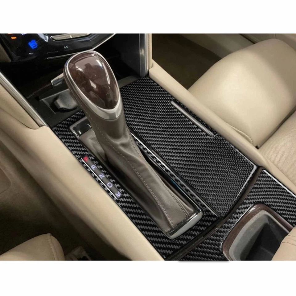 Cubierta de panel de cambio de marchas de consola de fibra de carbono real 3 piezas para Cadillac XTS 2013-2019 Foto 3 de 4