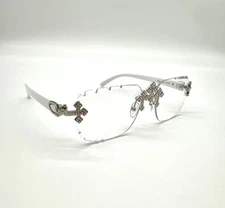 Gold/Silver Triple Cross White Frame ICED-OUT Clear Lens Glasses