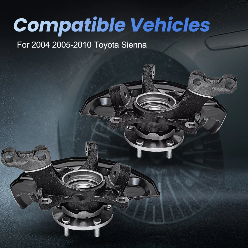 FWD Front Steering Knuckles +Wheel Hub Bearings for 2004-2009 2010 Toyota Sienna Foto 2 de 4