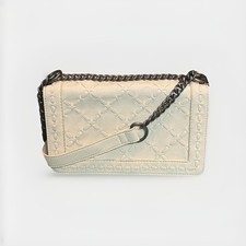 Milk White Faux Leather Crossbody Bag with Chain Embossed Stitch Design