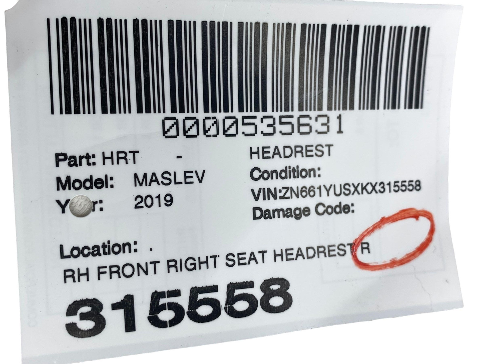 2017-2022 MASERATI LEVANTE FRONT RIGHT SEAT HEADREST /HEADREST TRIM COVER BEZEL