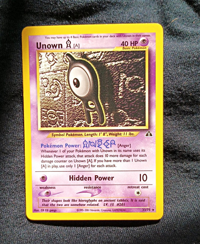Pokemon TCG Unown [A] 33/75 Neo Discovery Regular Uncommon Unlimited 40 HP Eng