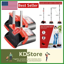 Eco-Friendly 2-Pack Heavy Duty Broom & Dustpan Set with Self-Cleaning Teeth
