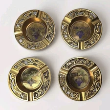 Vintage American Airlines FAIR LADIES Small BRASS 3 ½" Ashtray Set of 4, Taiwan