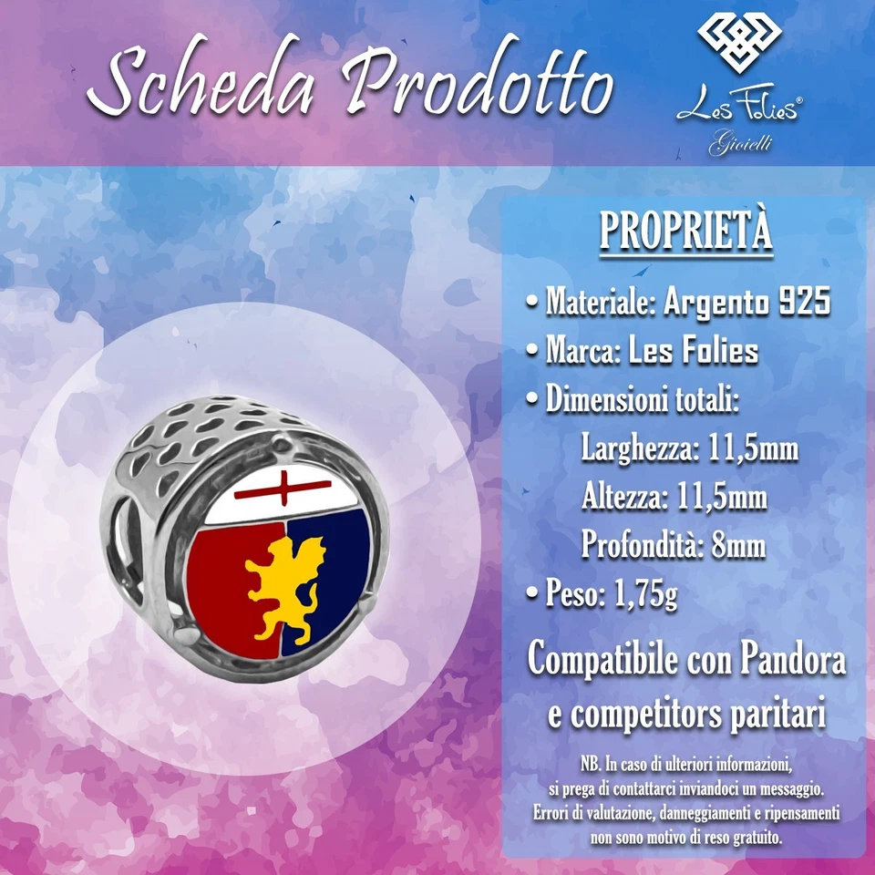 Charm Genoa Grifone Squadra Calcio in argento 925 - Les Folies - Immagine 3 di 4