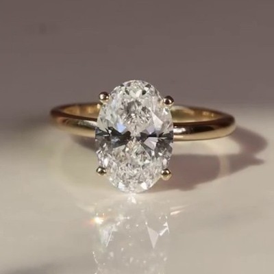 1.99 Ctw Oval Cut Moissanite Solitaire Engagement Ring 14K Yellow Gold Plated