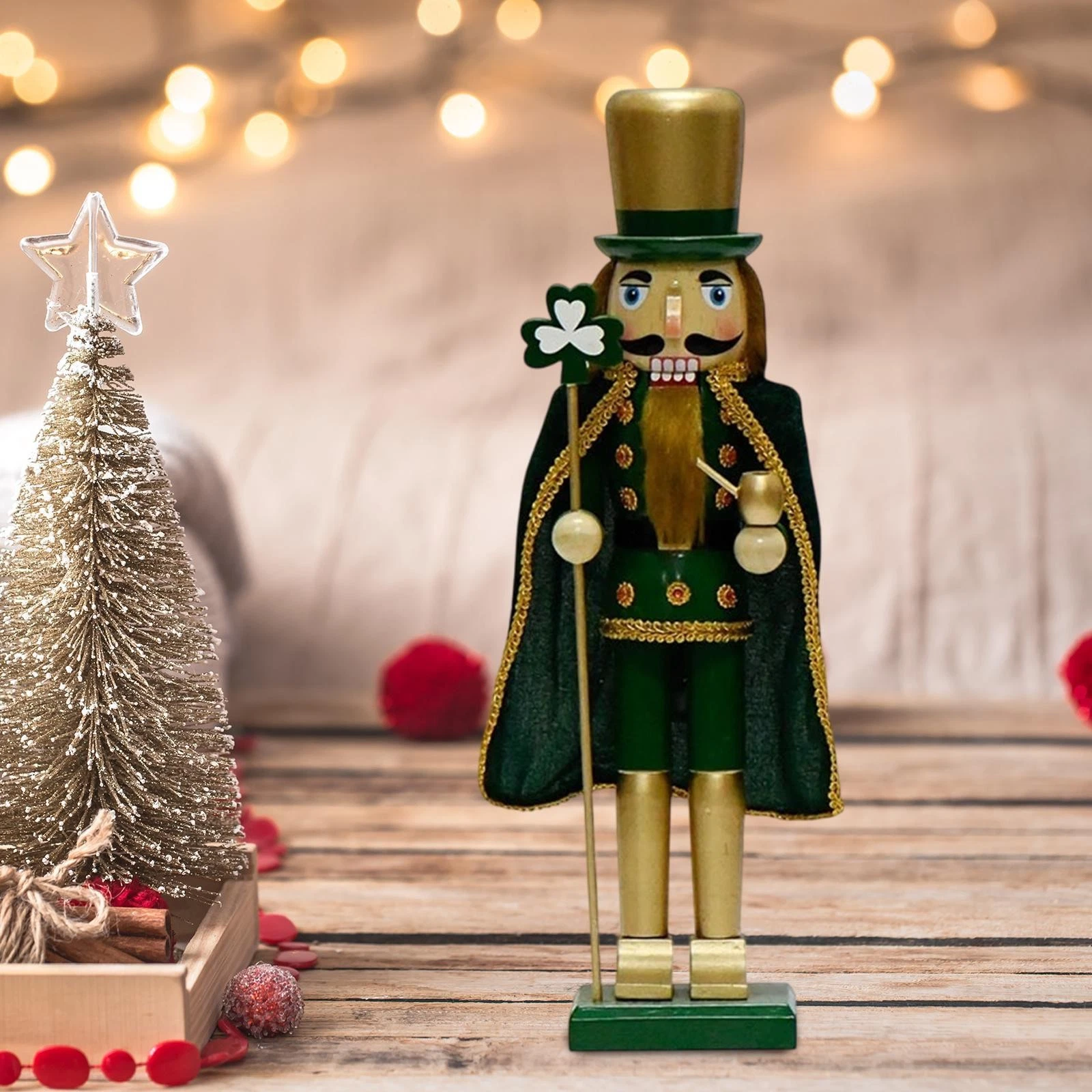 Wooden Nutcracker Figure Irish Ornament Doll Room St Patricks Day