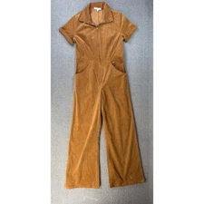Ces Femme Corduroy Jumpsuit Womens Large Brown Short Sleeve Retro Festival