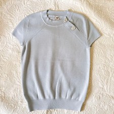 USED  HERMES  CASHMERE SILK EX-LIBRIS BUTTON SHORT-SLEEVE KNIT 34 VERYGOOD