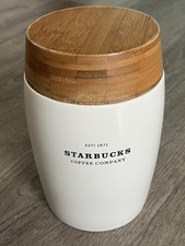 Starbucks Coffee Company 2009 Ceramic Canister Jar White Bamboo Lid 48 Ounce