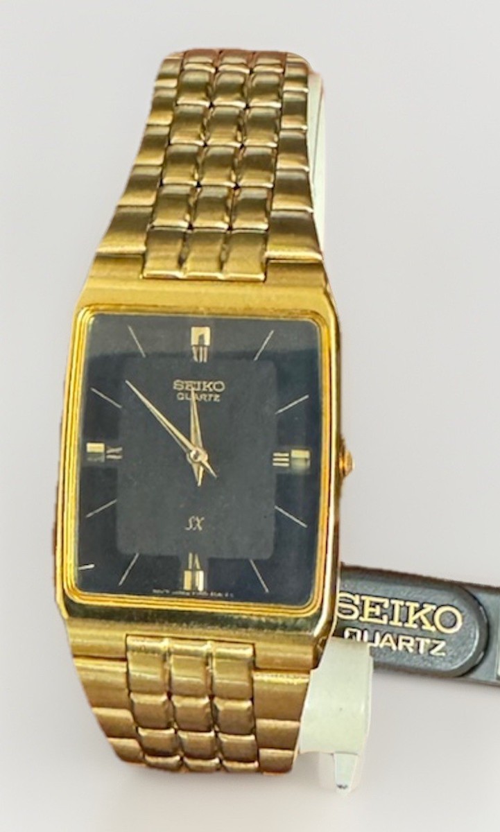 Near MINT] Vintage SEIKO SX V700-5001 Gold Rectangle Quartz Mens
