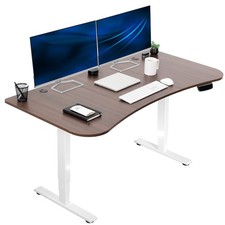 VIVO Dark Walnut / White Electric Height Adjustable Stand Up Desk Frame with Top
