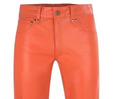 Jeansy skórzane W30 / L34 NOWE Spodnie skórzane 30 POMARAŃCZOWE Spodnie Skóra Leather pants 30 Cuir