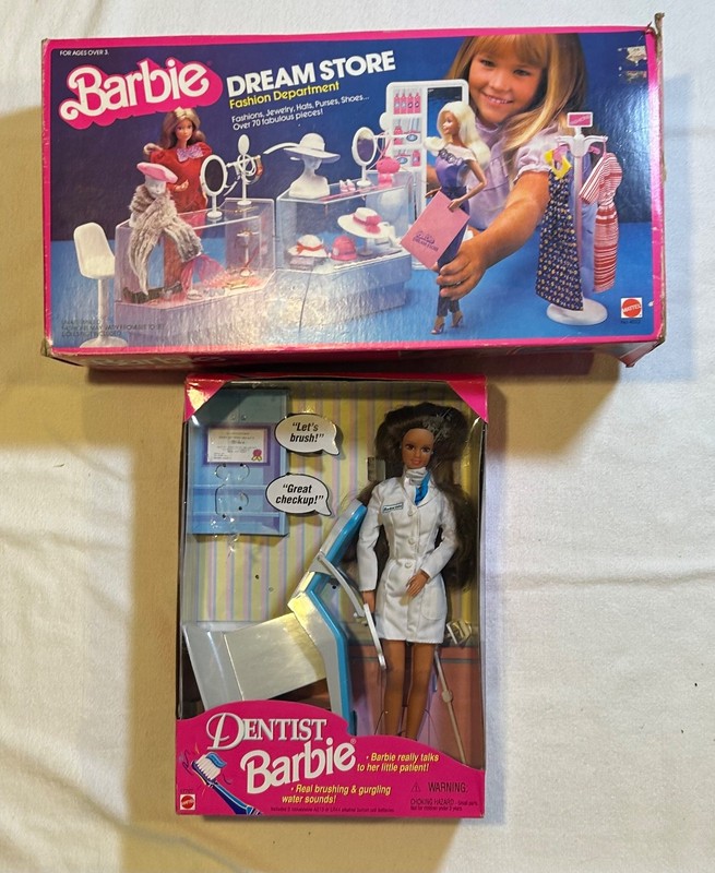 2 Vintage Barbie Sets - Barbie Dream Store and Dentist Barbie| Used | Incomplete