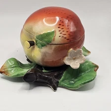Maruhon Ware Apple Shaped Sugar Jam Container Hand Painted Japan Vtg Condiment 