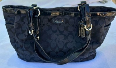 Coach Gallery Signature East-West Tote F17726 Black Jacquard Patent Leather Bag