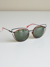 Fendi FF0176/S Cat Eye Sunglasses Black Pink Wire Frame Green Lens w/ Case