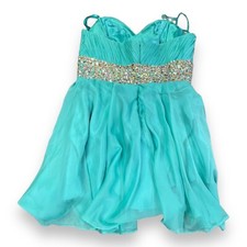 Dave  Johnny Semi-Formal Prom Dress Sz 13/14 Green Short Beaded Bra Built-in