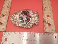 Vintage 1980 INDIAN CHIEF SILHOUETTE ARROWHEAD INDIAN ART BELT BUCKLE 1355