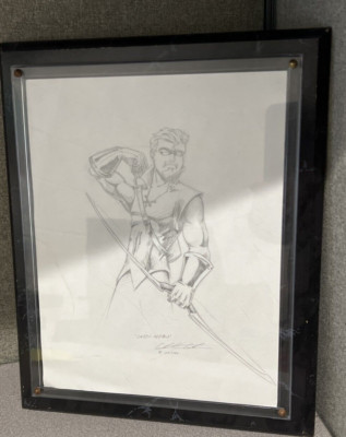 Framed Pencil Drawing of Green Arrow