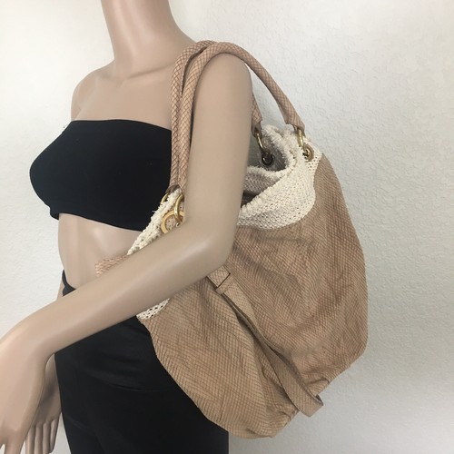 JENRIGO Italy Beige Tan Python Embossed Italian Leather Satchel Large