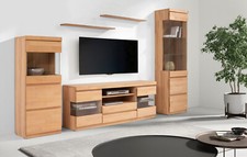 Wohnwand Oslo Wohnzimmer Set Schrankwand Kernbuche Teilmassiv 5-teilg Vitrine