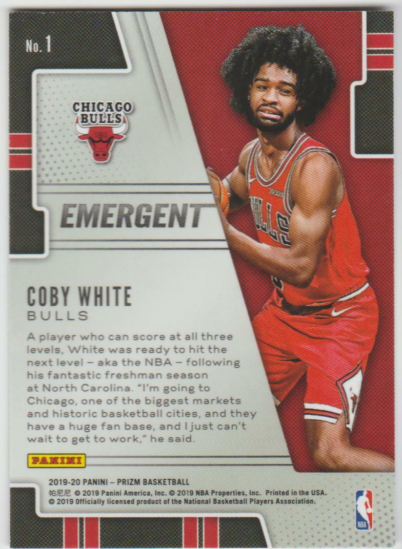 COBY WHITE RC 19-20 PANINI PRIZM ROOKIE EMERGENT CARD # 1
