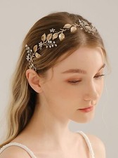 Gold Bride Wedding Leaf Hair Vine Bridal Hair Piece Rhinestone Headband Women