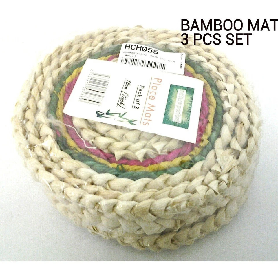 17cm 7'' Round Straw Placemats Water Hyacinth Weave Rattan Drinks Mat x6 - Image 3 of 3