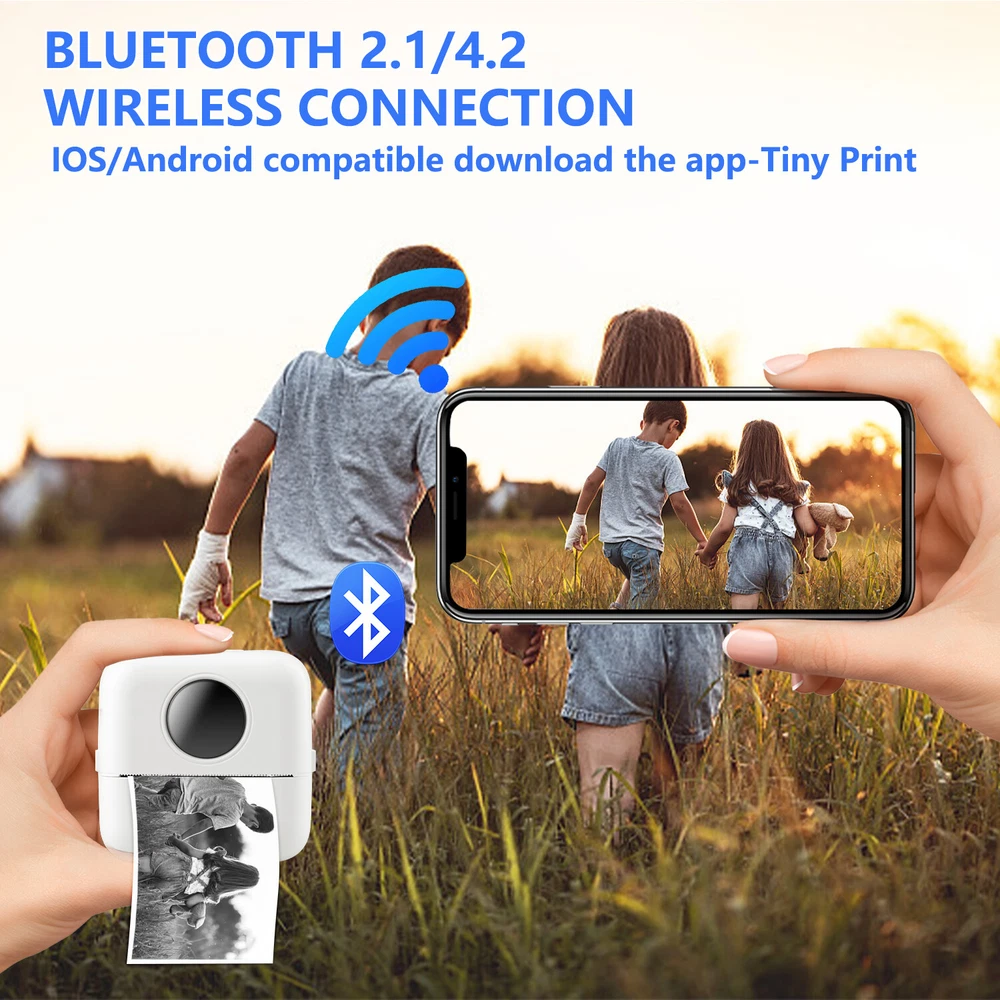 Mini Bluetooth Portable Inkless Thermal Photo Printer with Roll Paper  