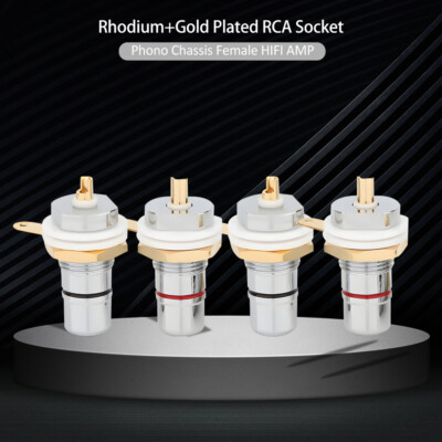 4x Rhodium RCA Socket Phono Cinch Buchse Hi-Fi Audio Amp Binding Post