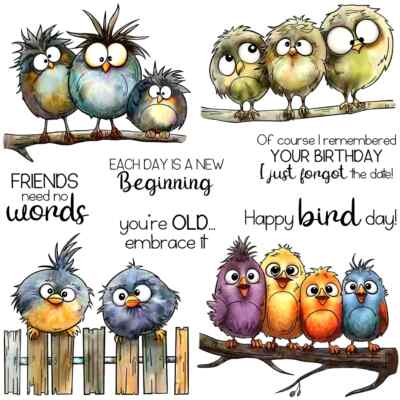 Silly Birds on Branch Happy Bird Day Metal Cutting Dies Clear Stamps Card Craft